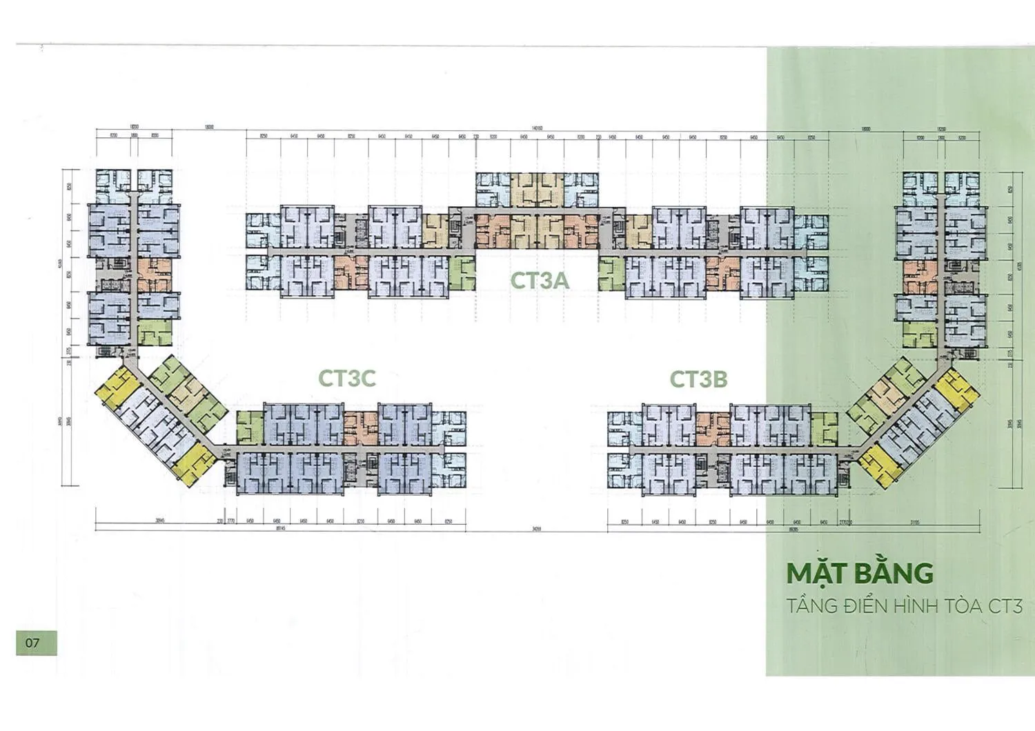 Mặt bằng tầng điển hình tòa CT3 (CT3A, CT3B, CT3C) – Nhà ở xã hội CT3 Kim Chung